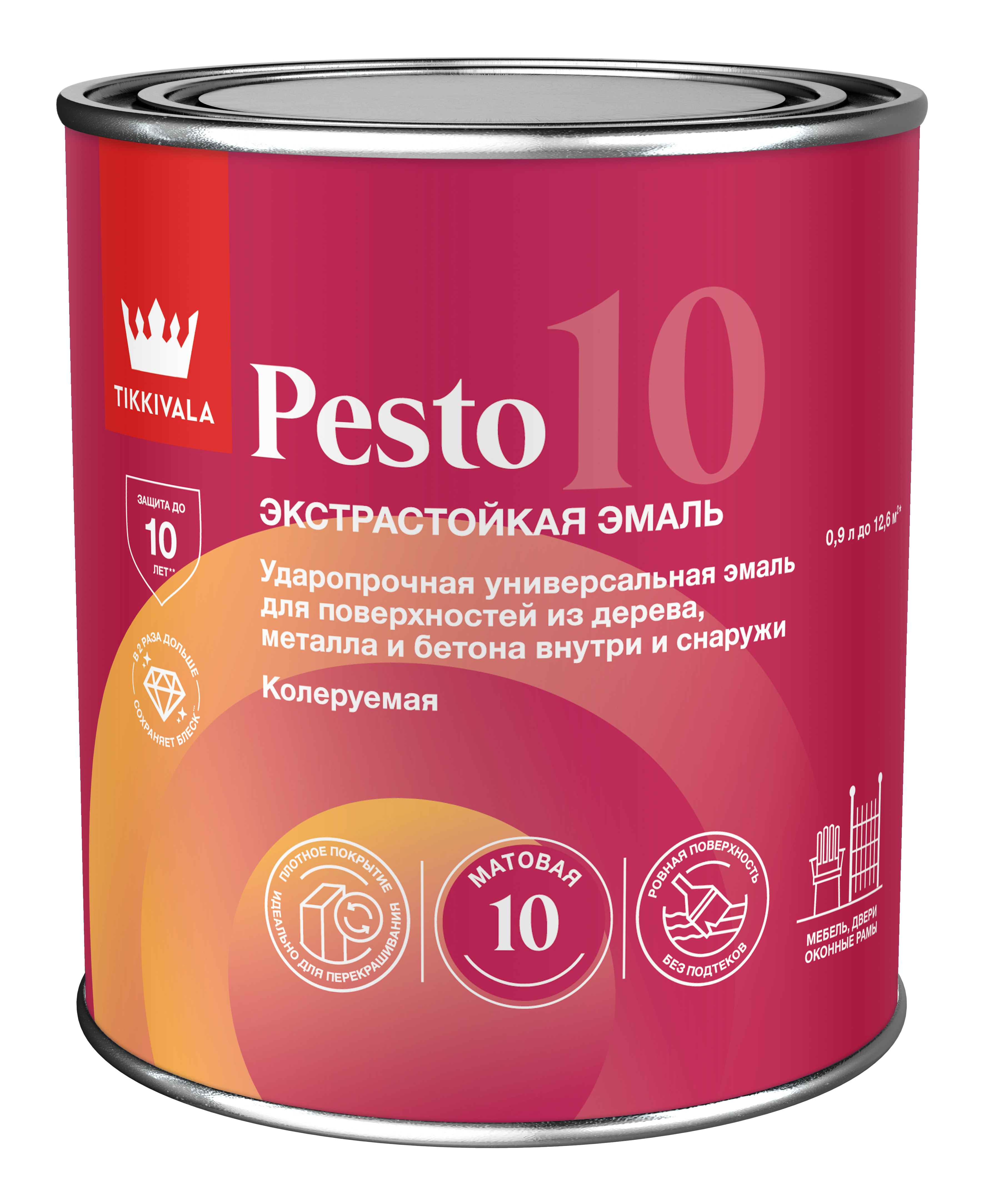 Эмаль универсальная PESTO 10 (мат) Основа C - для колеровки в насыщенные тона 0,9л Tikkivala: для фасада и для наружных работ