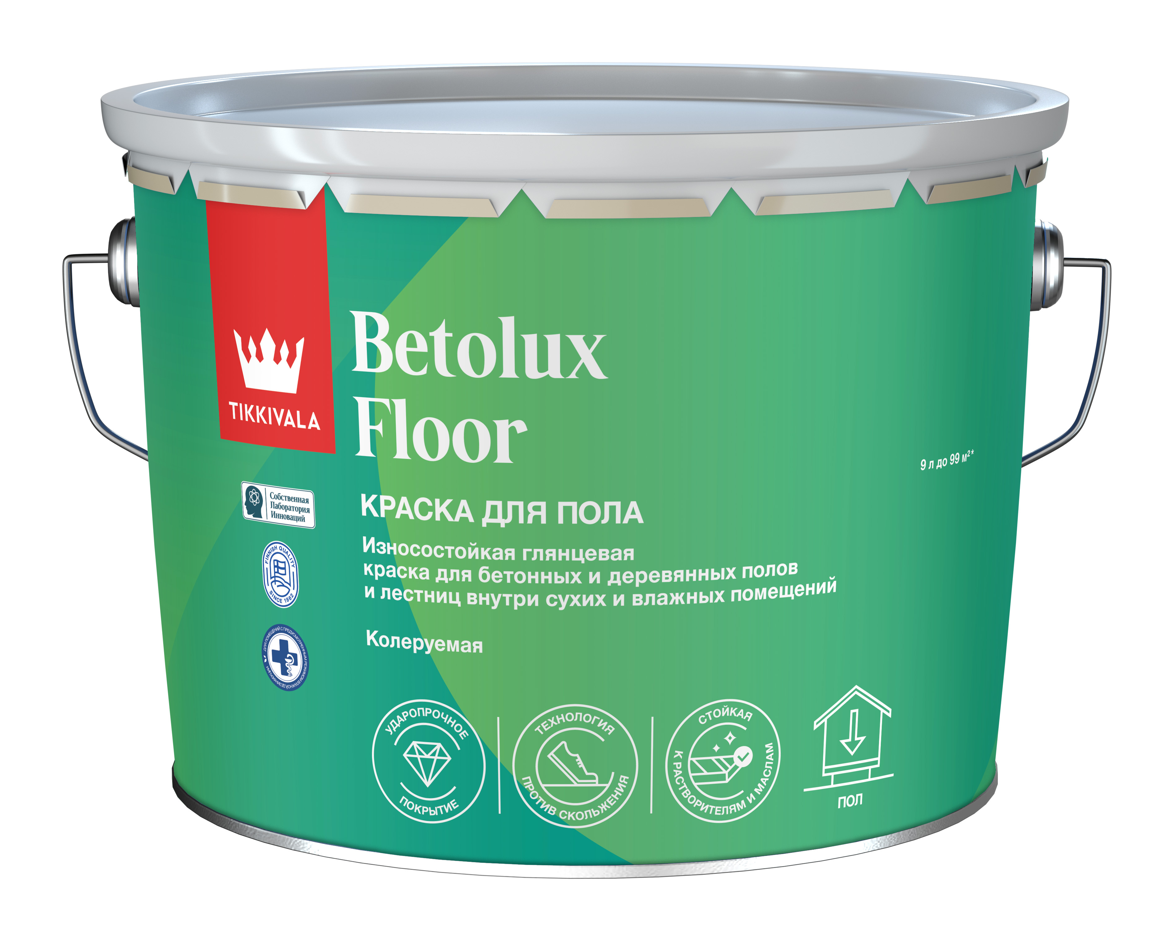 Краска для полов BETOLUX FLOOR Tikkivala, цвет Основа C - для колеровки в насыщенные тона, фасовка 9 л: для паркета, для дерева