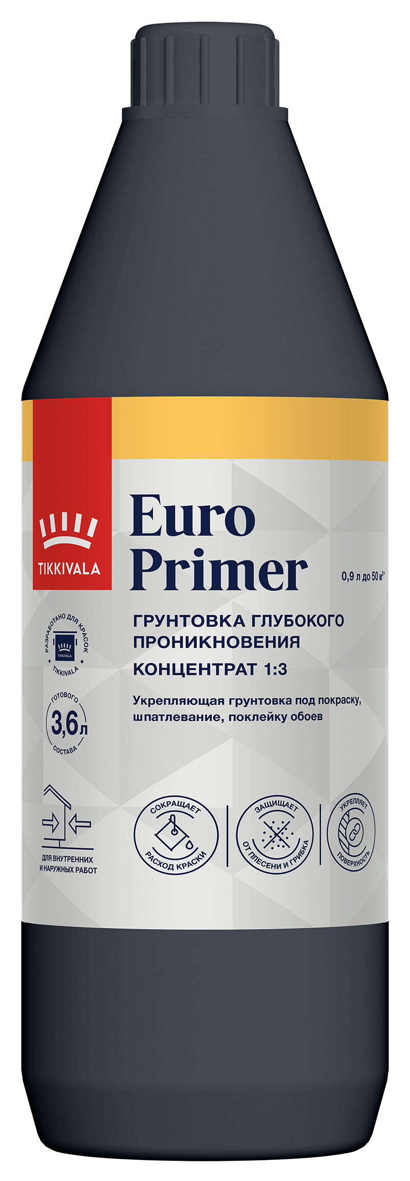 Грунт интерьерный EURO PRIMER, Бесцветный, 0,9л, Tikkivala — купить для внутренних работ
