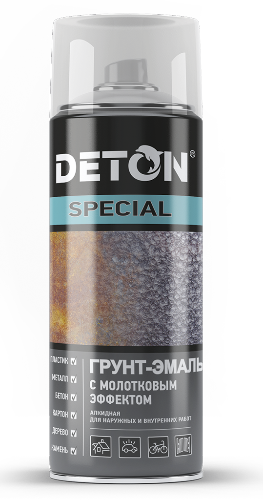 Аэрозоль Deton-ART грунт-эмаль молотковая антикор — антикоррозионное покрытие Deton ART, Серебристо-серый, Аэрозоль 520 мл, по штукатурке