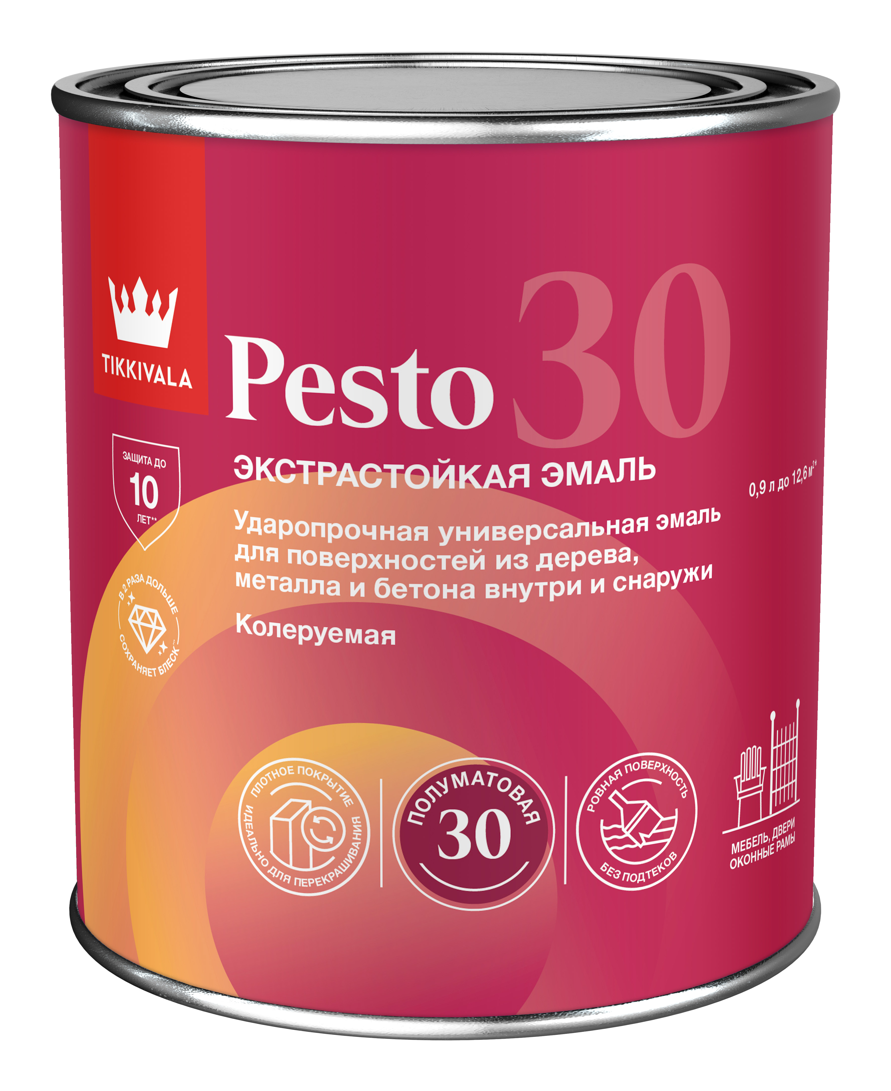 Эмаль универсальная PESTO 30 (полумат), 0,9л, Белый — Tikkivala для дома и ремонта, для фасада