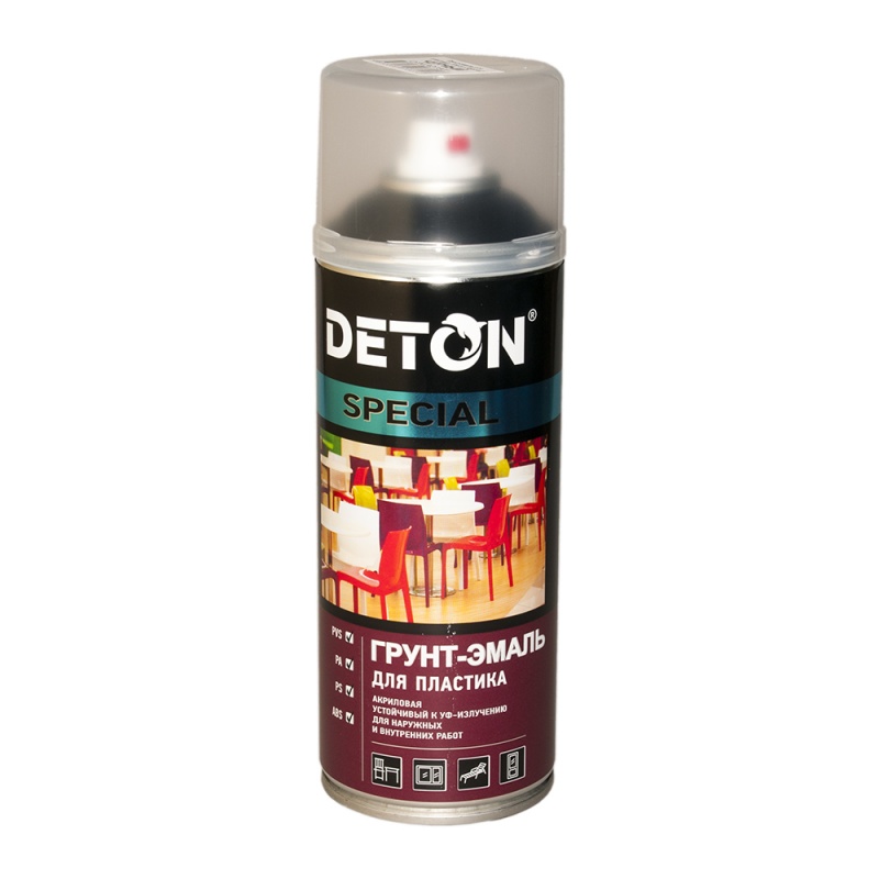 Deton Аэрозольная грунт-эмаль для пластика Deton Special Аэрозоль 520 мл Черный, для наружных работ, защитно-декоративная, укрепляющая, стойкая