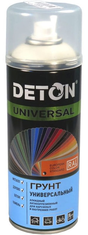 грунтовка Аэрозольный грунт Deton универсальный бытовой Deton Белый Аэрозоль 520 мл, укрепляющая по штукатурке