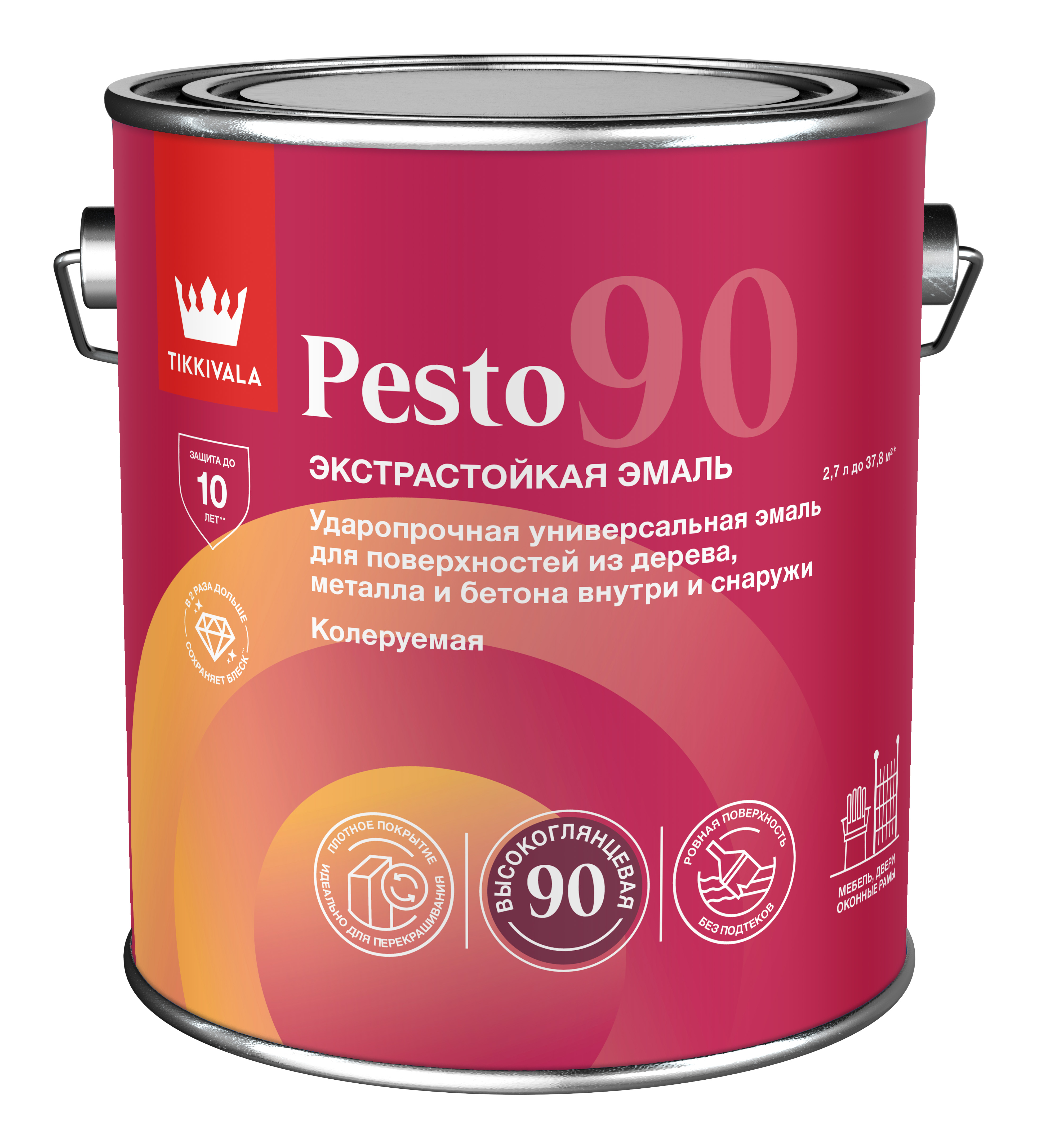 Эмаль универсальная PESTO 90 (глянц), 2,7л, Белый — Tikkivala для строительства, для фасада