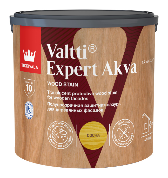 Защитная лазурь по дереву VALTTI EXPERT AKVA, 2,7л, Сосна — Tikkivala для деревозащита, для фасада