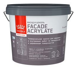 Tikkivala Фасадная краска Facade Acrylate (гл/мат), Основа C - для колеровки в насыщенные тона, 9 л — краска акриловая, водно-дисперсионная, матовая, колеруемая для фасада
