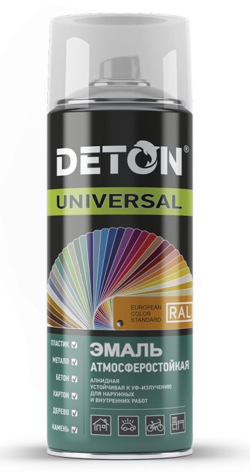 Deton Аэрозоль Deton универсальная бытовая, Аэрозоль 520 мл, оттенок Белый глянцевый ral 9003, глянцевая для наружных работ