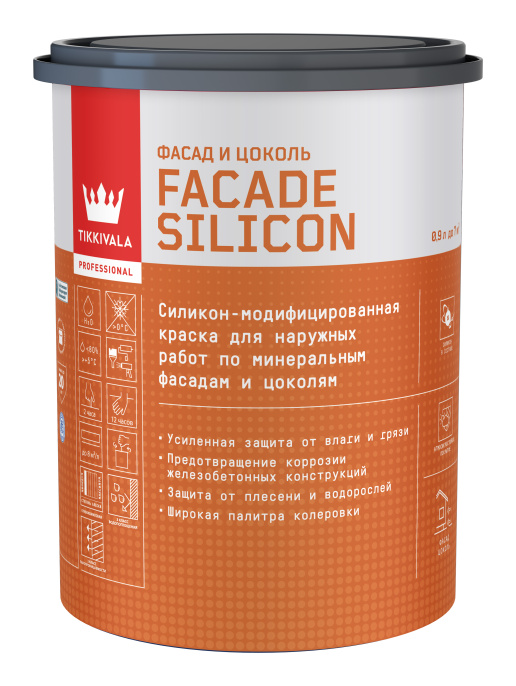 Фасадная краска Facade Silicon (гл/мат) Белый 0,9л Tikkivala: для фасада и для наружных работ