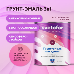 Грунт-эмаль 3 в 1 по металлу и ржавчине Полуматовая Svetofor D4 Светофор, Ярко-зеленый, 24 кг